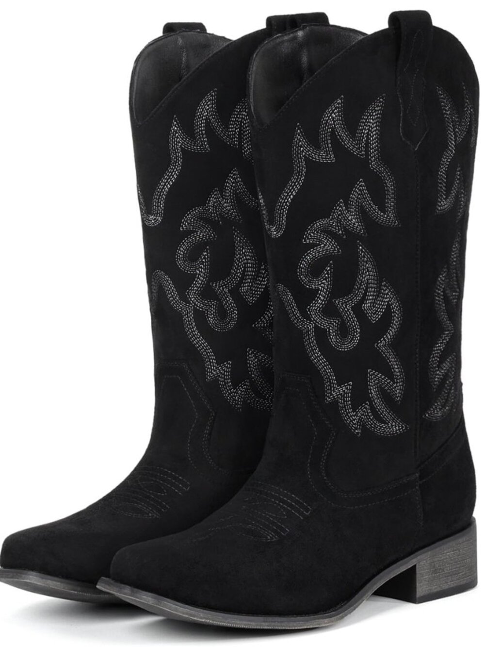 Cowboy Boots For Women Square Toe Wide Suede Western Mid Calf Cowgirl Boot
